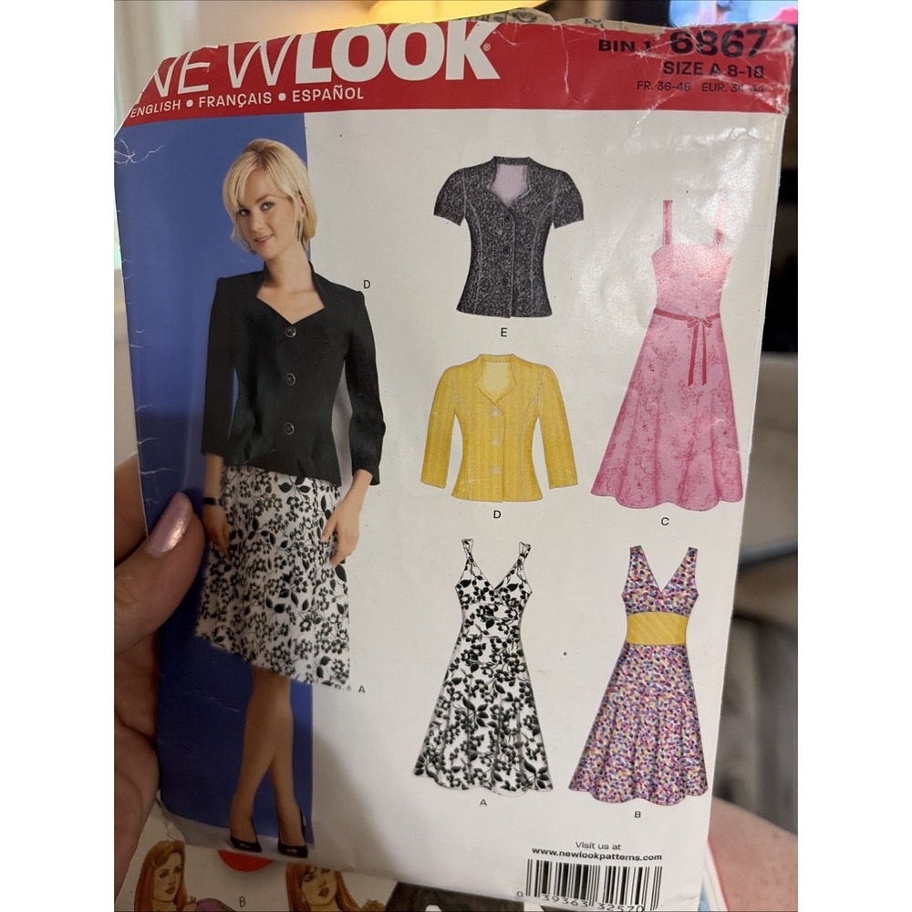 New Look 6867 Sewing Pattern Sleeveless Dress Jacket Misses Sizes 8-18 Cut
